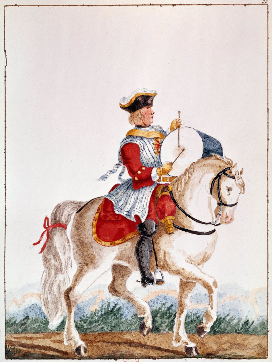 Representation av en fransk musketör från Ludvig XV:s period. Gouache från 1700-talet Paris, B.N. av Unknown artist