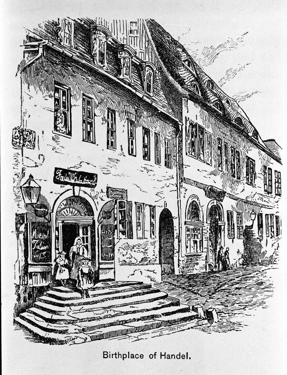 Representation av huset där George Frideric Handel föddes (George Frideric Handel av Unknown artist