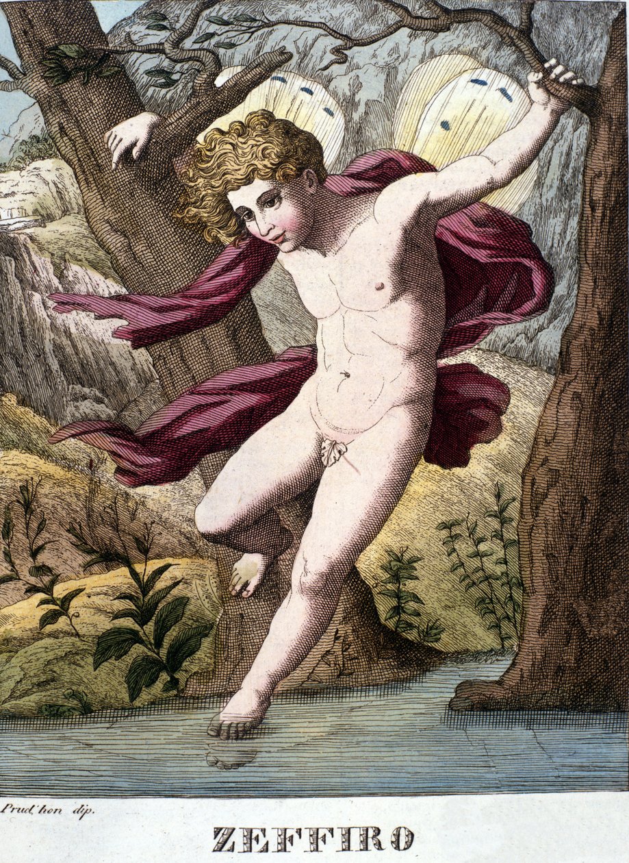Representation av vindguden Zefir (zefir). Tavlan hämtad från "" Mythology Dictionary "" 1888 av Unknown artist