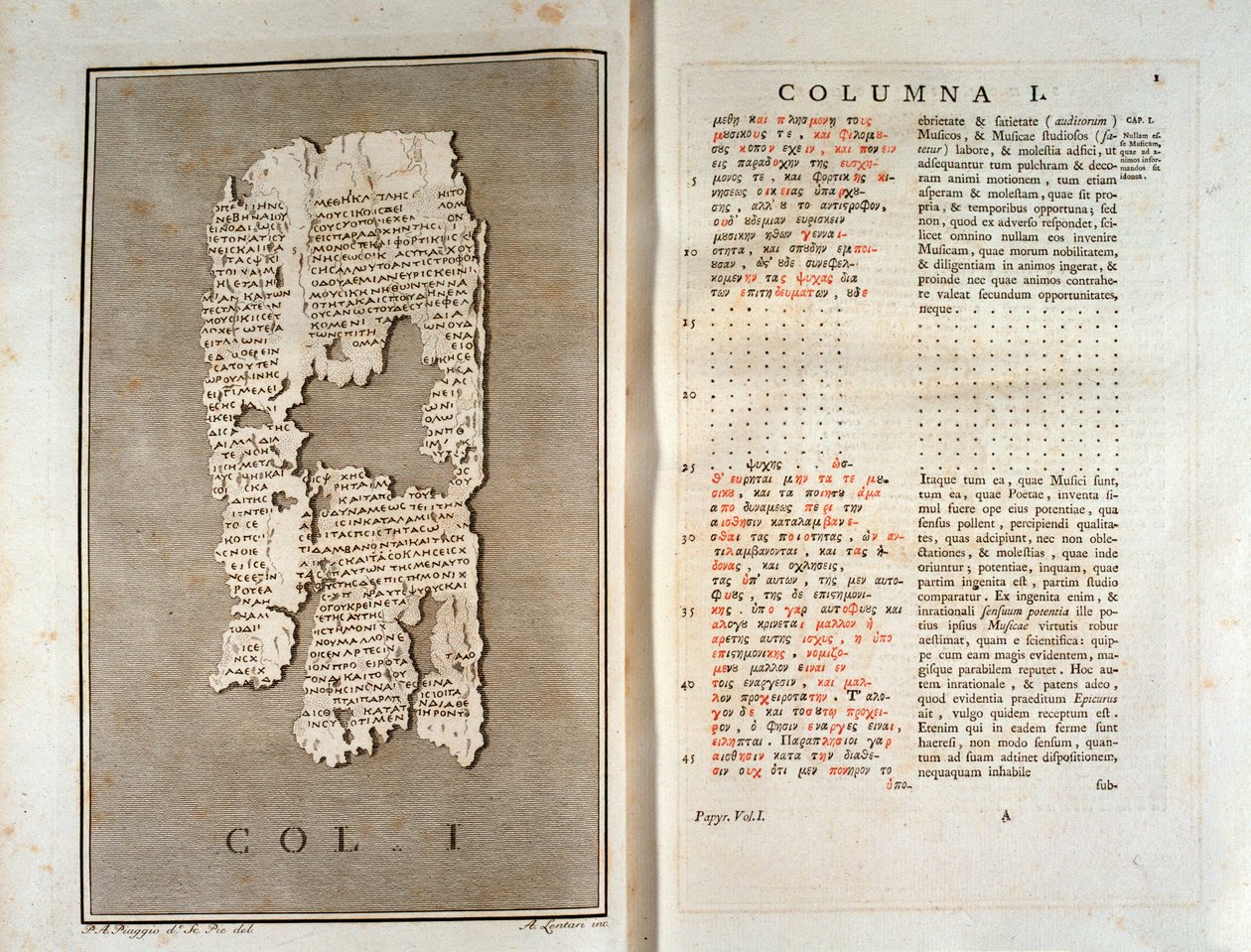 Reproduktion av papyrusen av Herculanum av Philodema av Gadara (1793) av Unknown artist