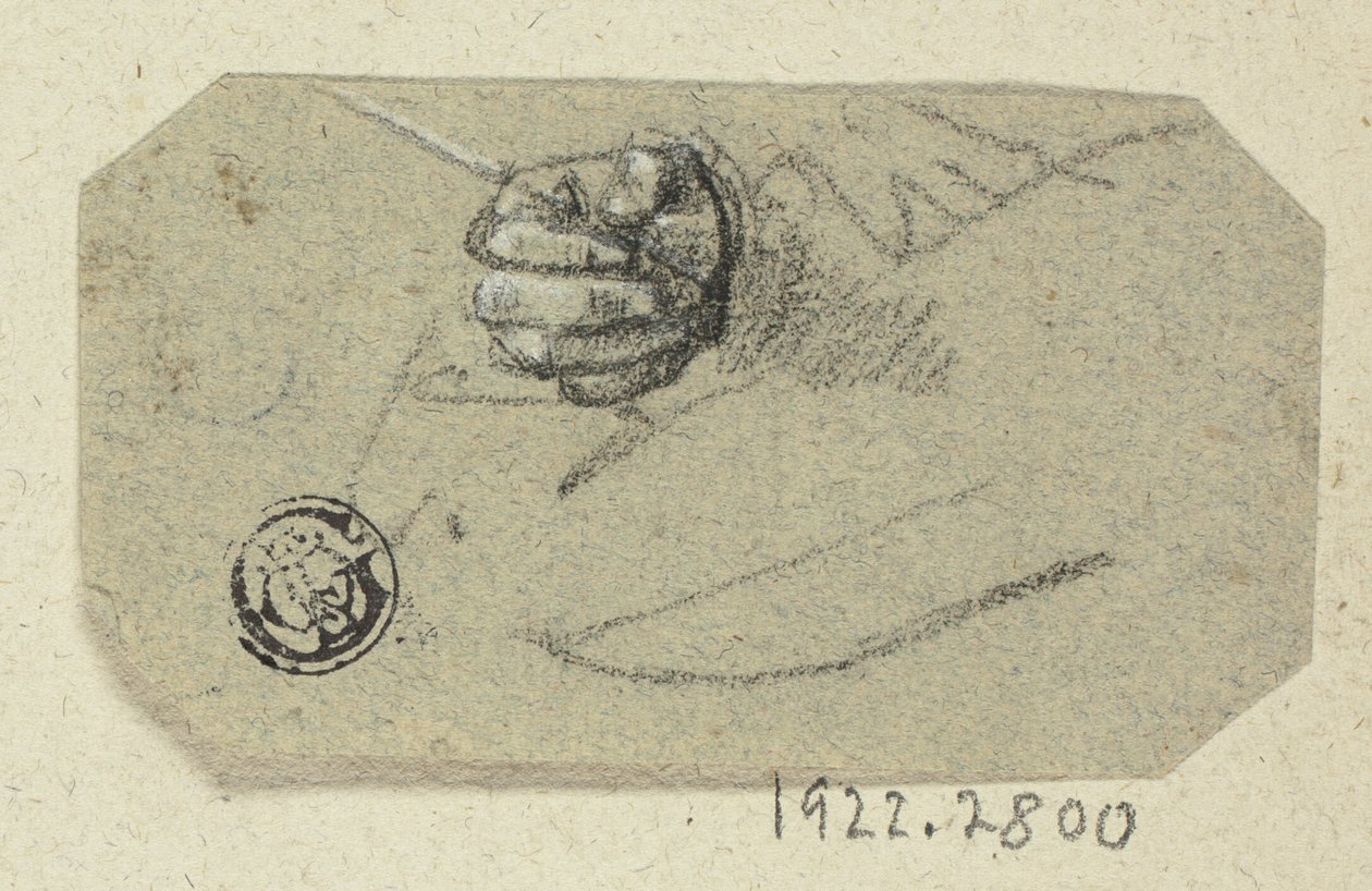 Höger hand håller i ritverktyg av Unknown artist