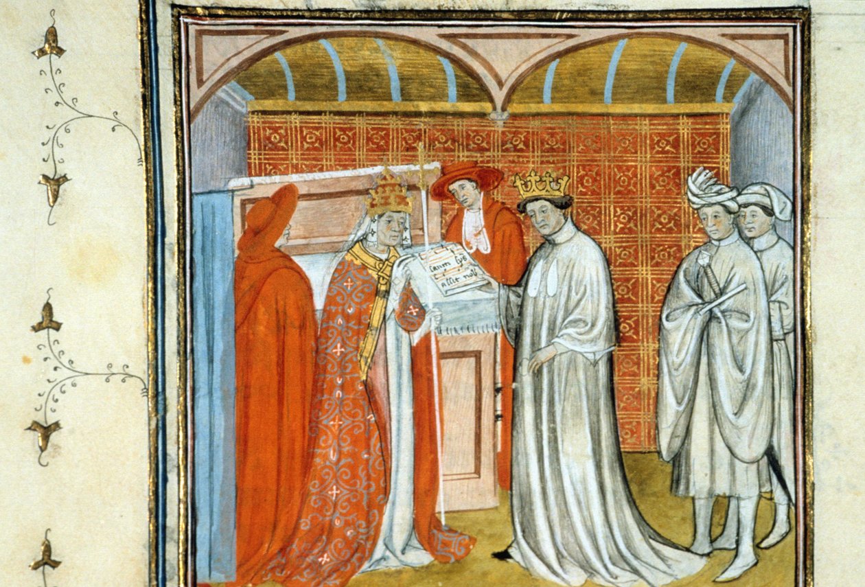 Robert II den fromme (ca. 972-1031) - Belysning av manuskript på velin från medeltiden "" Grands Chronicles of Saint-Denis"" sent 1300-tal (ref. 512) av Unknown artist