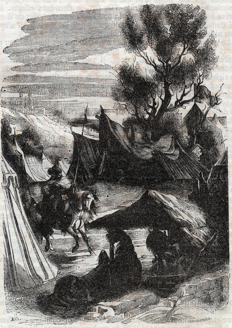 Roland i Saracenlägret - gravyr från 1851 från "" Furious Roland"" av Unknown artist