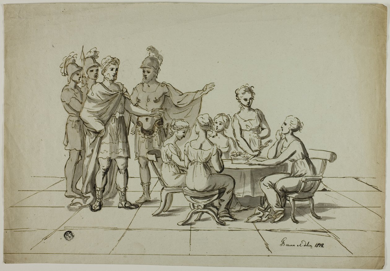 Romersk kejsare närmar sig grupp kvinnor som sitter vid bordet av Unknown artist
