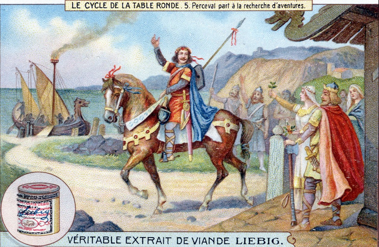 Rundabordscykel (5): Perceval går på jakt efter äventyr, Liebig Chromolithography, sd. 1800-talet av Unknown artist