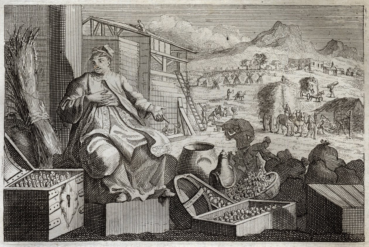 Royaumont Bibeln, Nya testamentet: rikedomens galenskap eller liknelsen om den rike mannen. Jesus Kristus talar emot en rik mans fåfänga, som applåderade sig själv i sina stora ägodelar och dog nästa natt. Illustration från 1811. av Unknown artist
