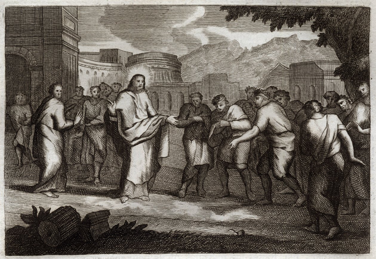 Royaumont Bibeln, Nya testamentet: De tio spetälska. Jesus Kristus krigar tio spetälska. Illustration från 1811. av Unknown artist