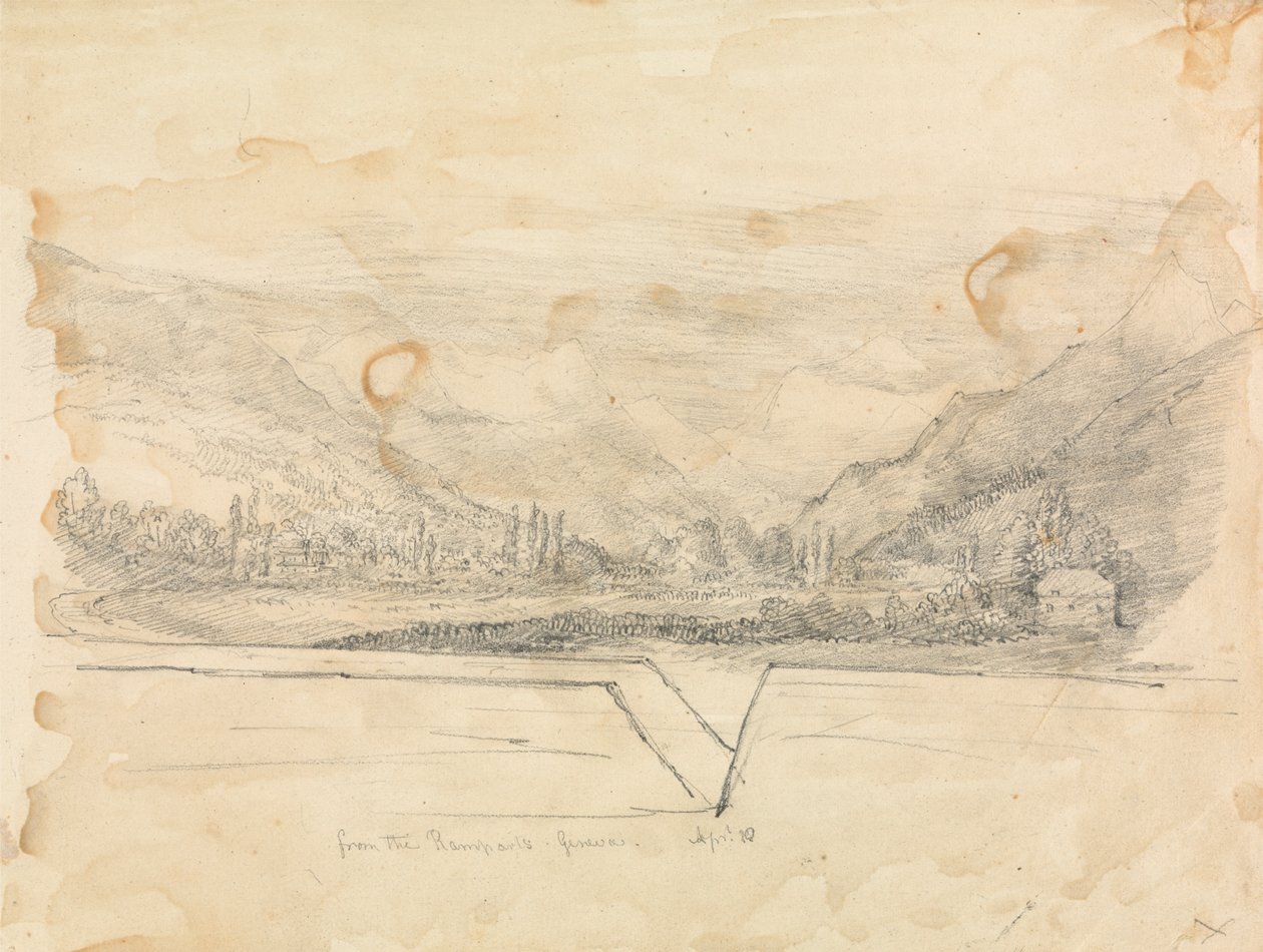 Lantligt landskap med berg i fjärran av Unknown artist