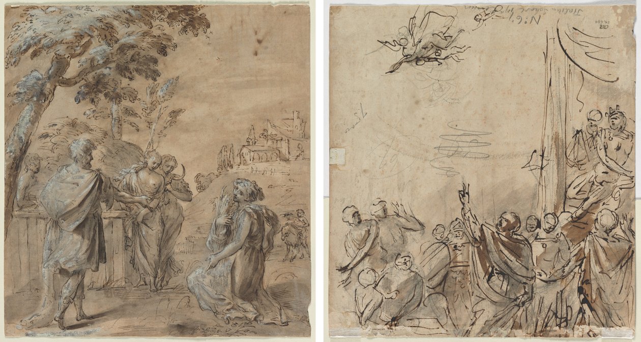 Rut och Boas (recto) Simon Magus fall (verso) av Unknown artist