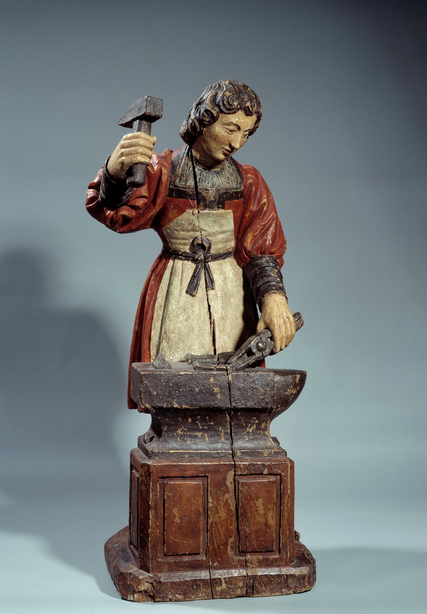 Saint Crepin beskyddare av skomakare. Anonym skulptur polykromt trä av Unknown artist