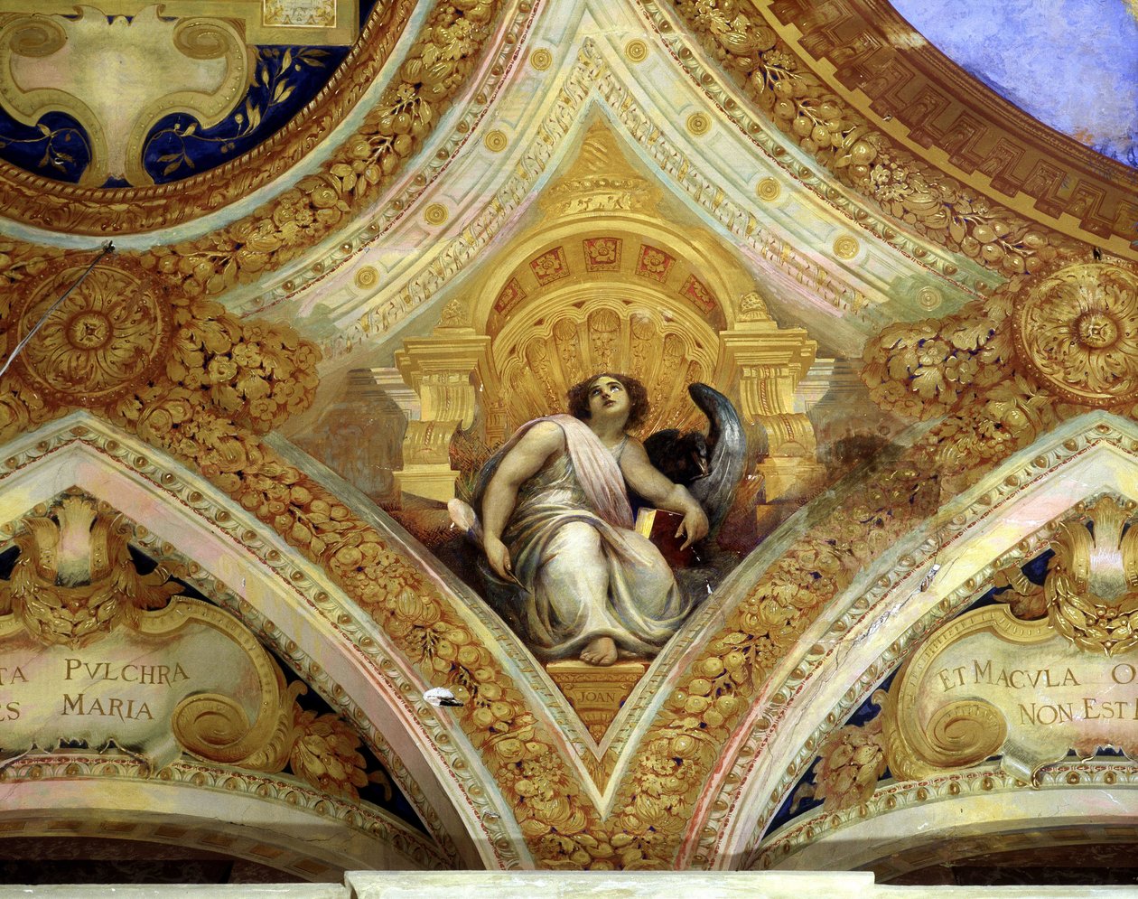 Sankt Johannes evangelisten och örnen som symboliserar honom. Kapelltak av den obefläckade designen, Menton. av Unknown artist