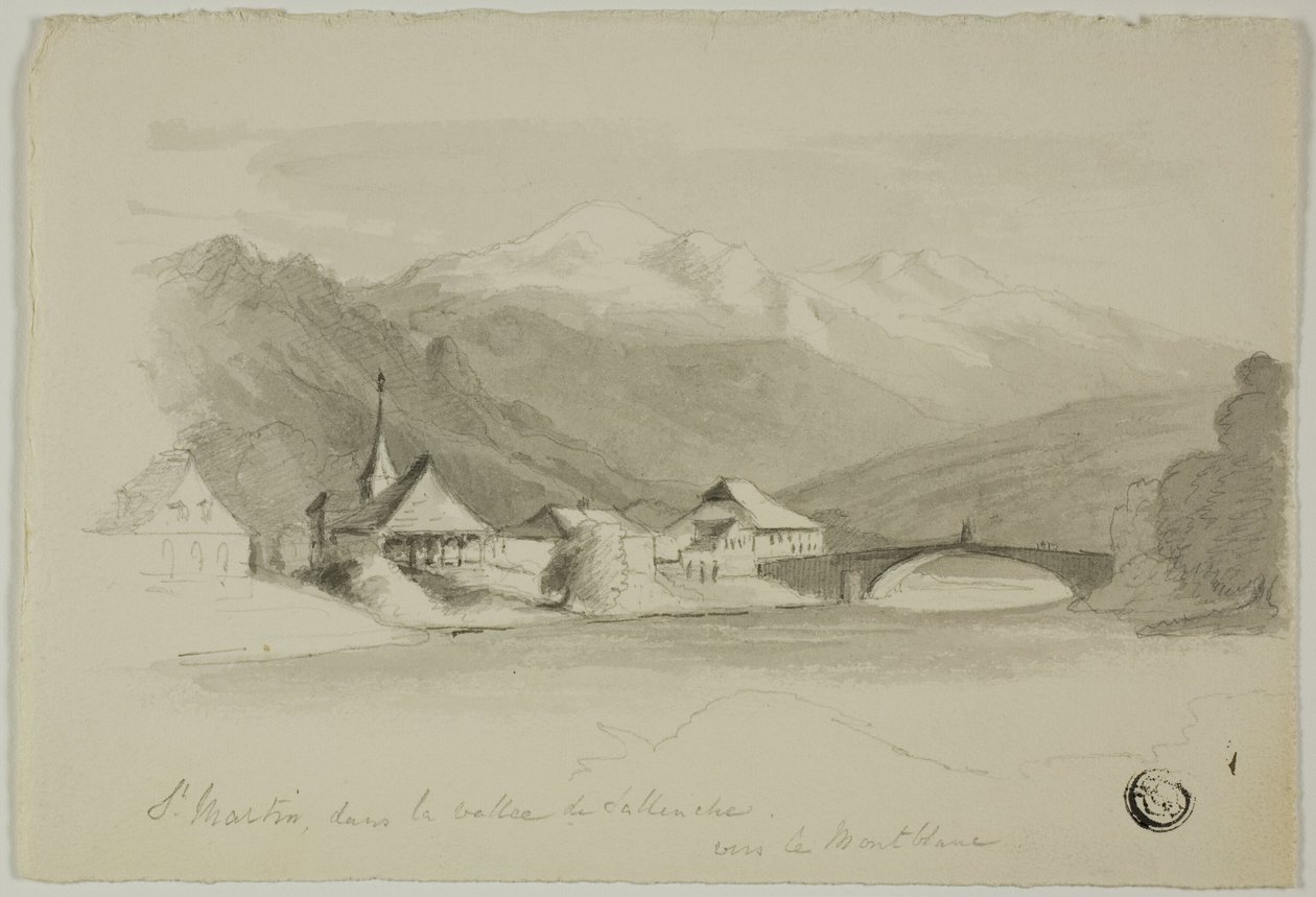 Saint Martin, i Sallenchedalen, blickar mot Mont Blanc av Unknown artist