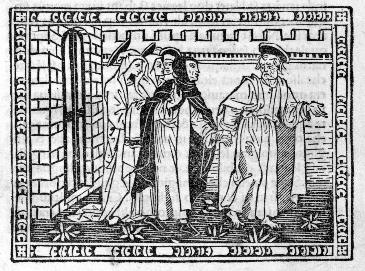 Sankt Peter ledd av handen Savonarola (Jerome Savonarola) (1452 - 1498) - i "" Compendium of Revelatione", inkunabel av 23/4/1496. av Unknown artist