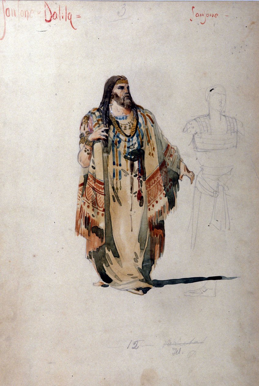 Samsondräkt för operan ""Samson och Dalila"" av Camille Saint Saens (Saint-Saens). 1877 av Unknown artist