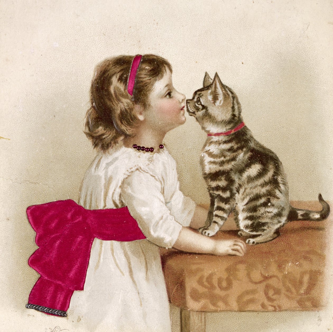 Säger hej till Kitty (viktorianskt vykort) av Unknown artist