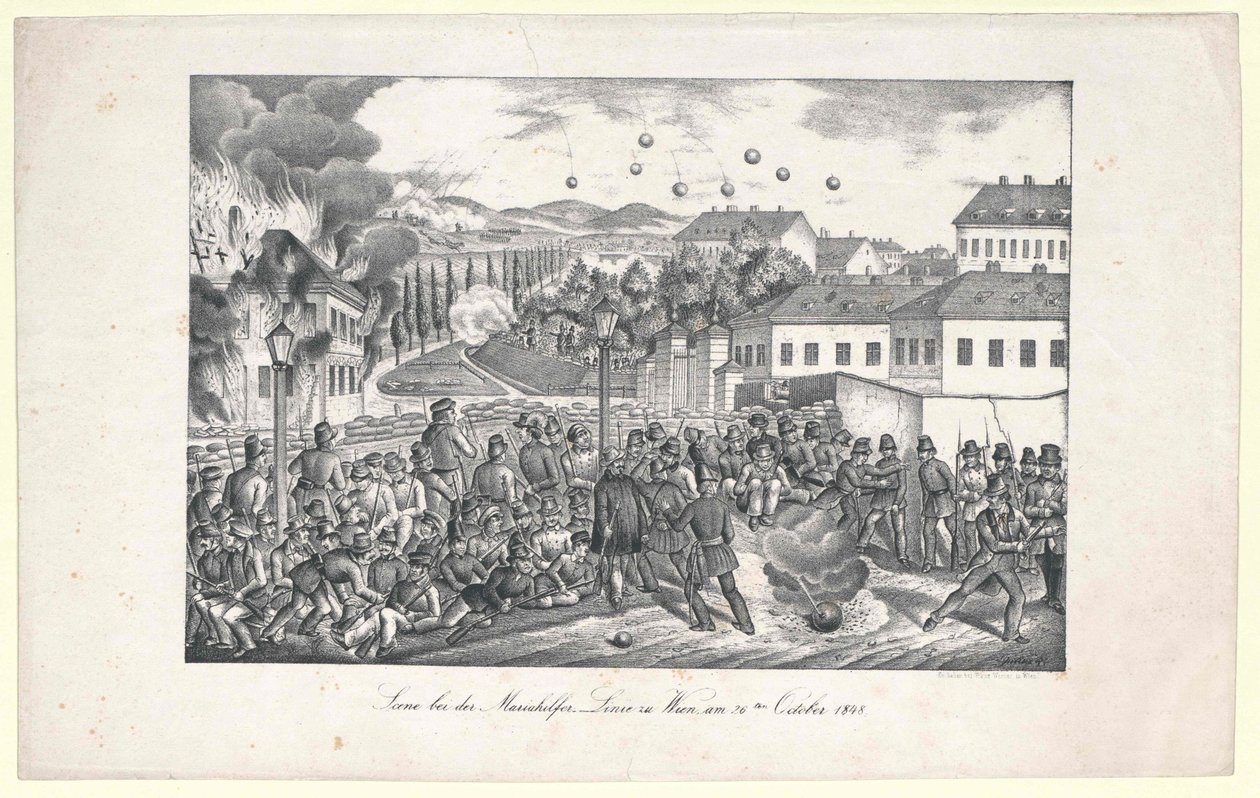 Scen vid Mariahilf-linjen till Wien av Unknown artist