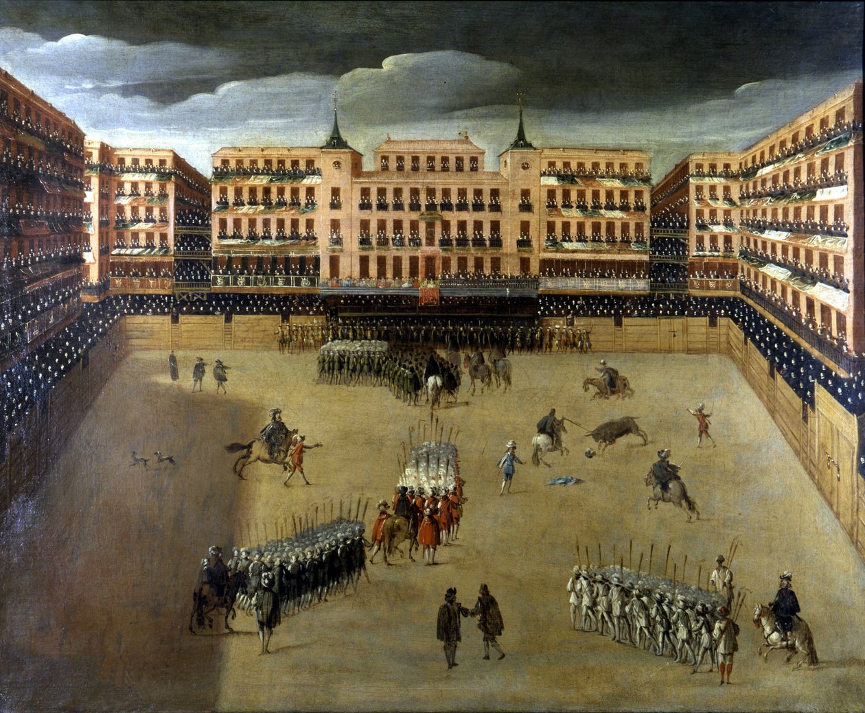 Scen av Corrida i Madrid, olja på duk av Unknown artist