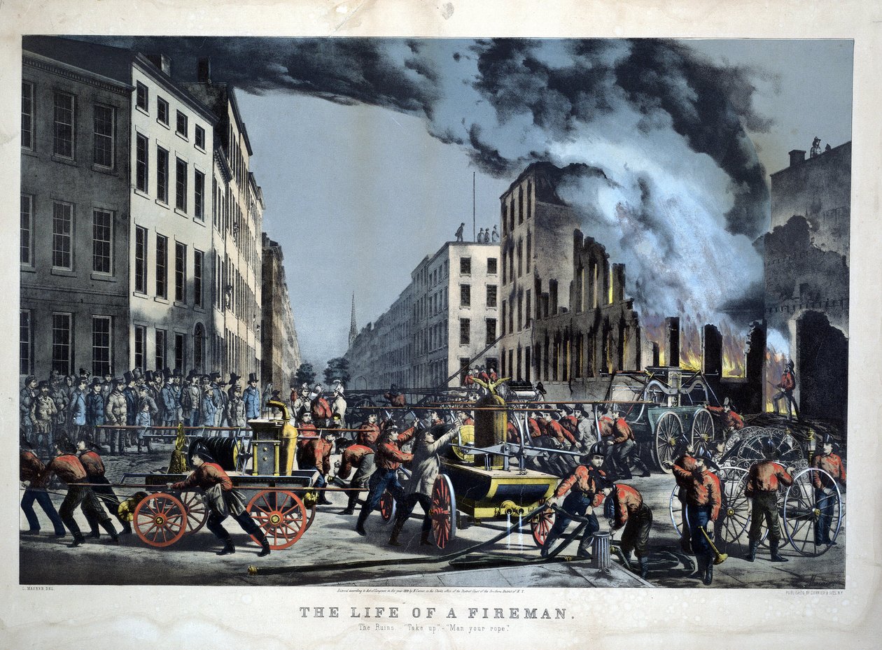 Scen av amerikanska brandmäns dagliga liv av Unknown artist