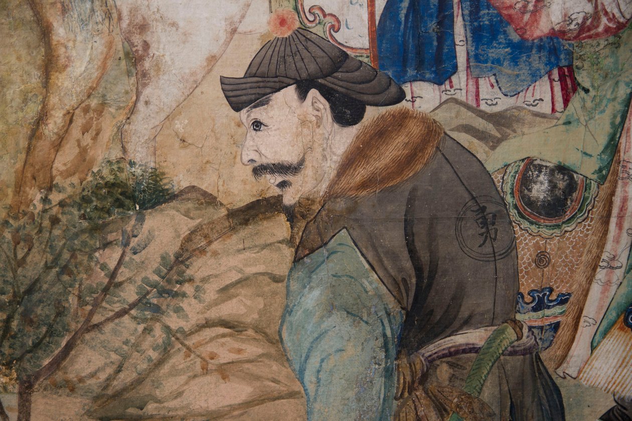 Scener av vardagslivet i Kina, detalj av den kinesiska tapeten, kinesiskt skåp, jaktresidens, av Filippo Juvarra (1678-1736), Stupinigi, Piemonte, Italien av Unknown artist