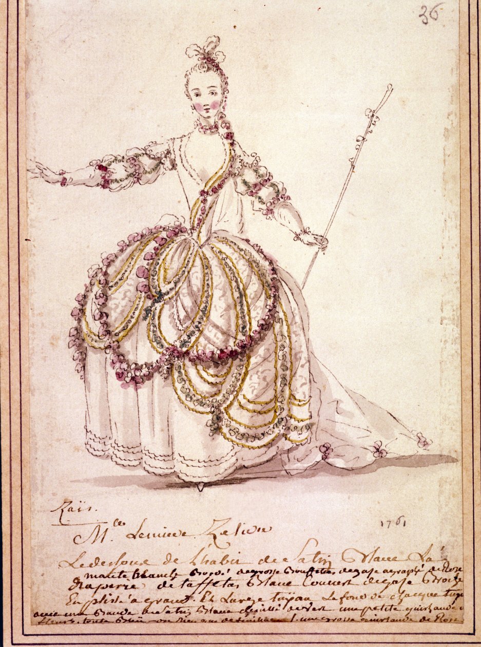 Scenografi: kostymteckning för pastorala "" Zais" av Jean Philippe (Jean-Philippe) Rameau (1683-1764) 1761. Akvarell. av Unknown artist