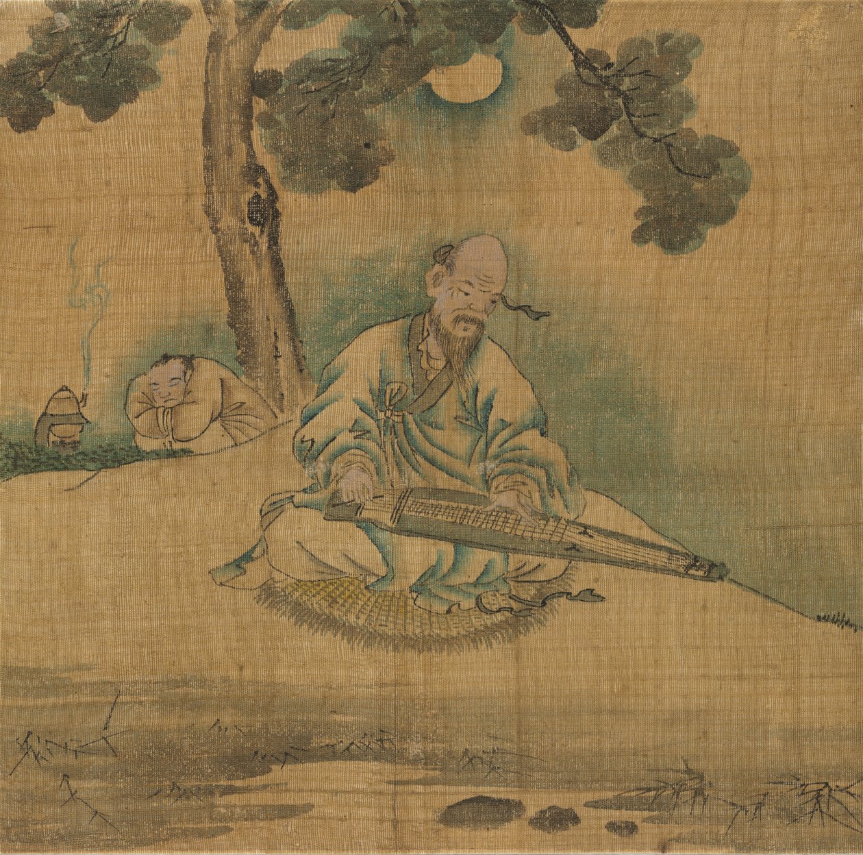 Scholar spelar en Qin av Unknown artist