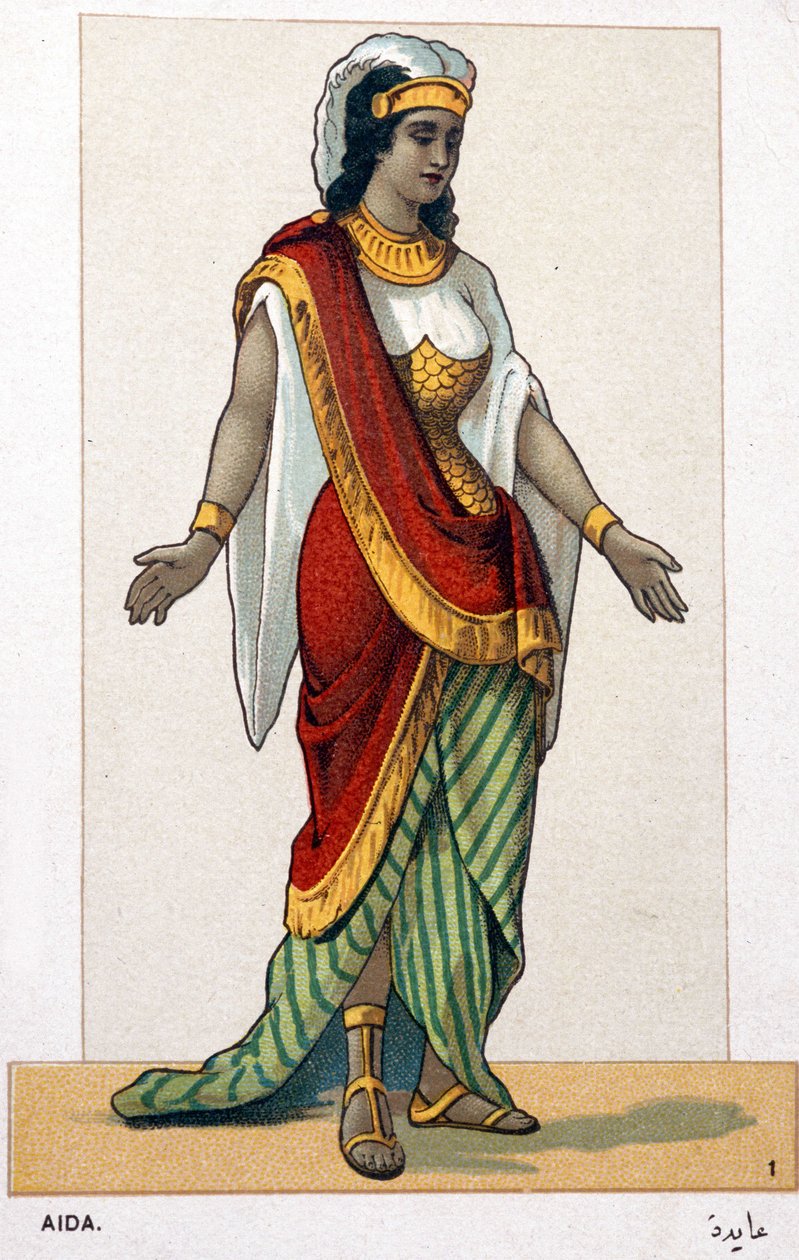 Serie kromolitografier av operakostymer med anledning av den första representationen av Aida av Giuseppe Verdi: Aida. 1872 av Unknown artist