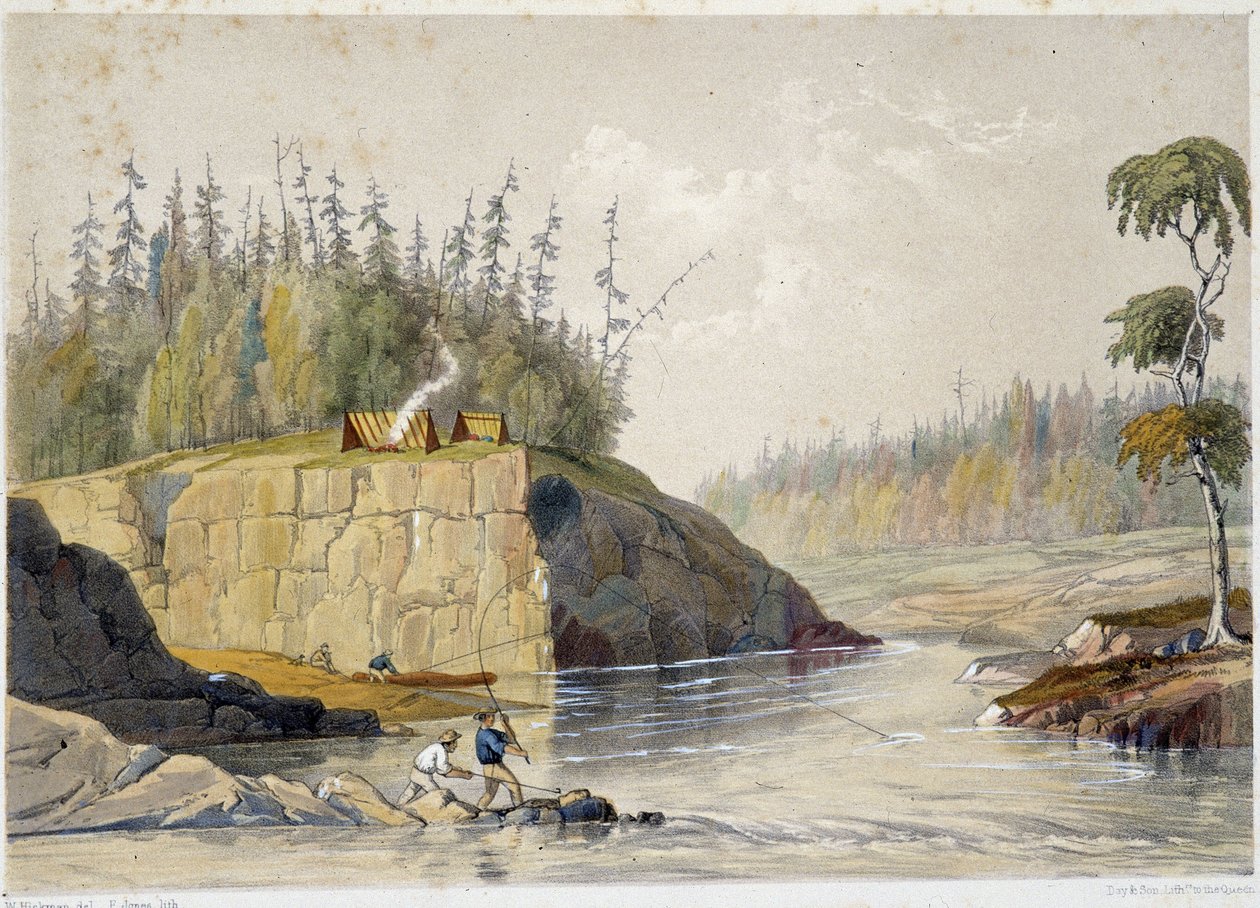 Nybyggare i Kanada fiskar i en flod - i "" Skisser på nipisaguit en flod i New Brunswick i Amerika"" av William Hickman, red. Halifax av Unknown artist