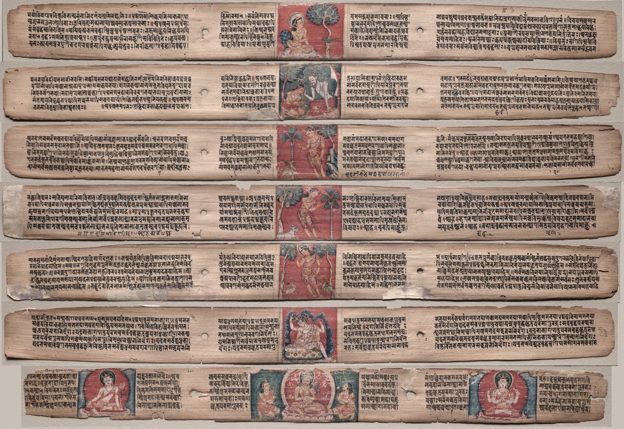 Sju blad från ett manuskript av Gandavyuha-sutra (Skriften av den högsta uppsättningen) av Unknown artist