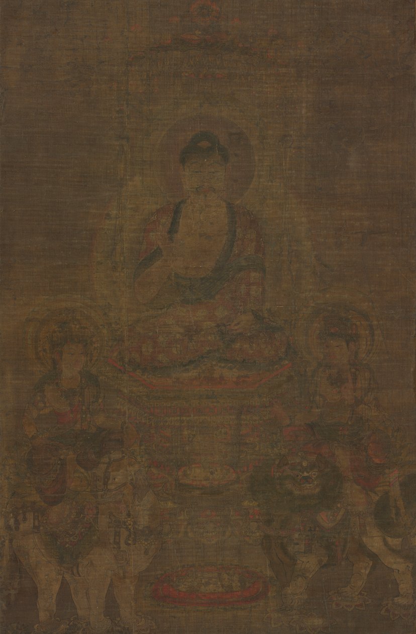 Shakyamuni Triad: Buddha Attened av Manjushri och Samantabhadra av Unknown artist