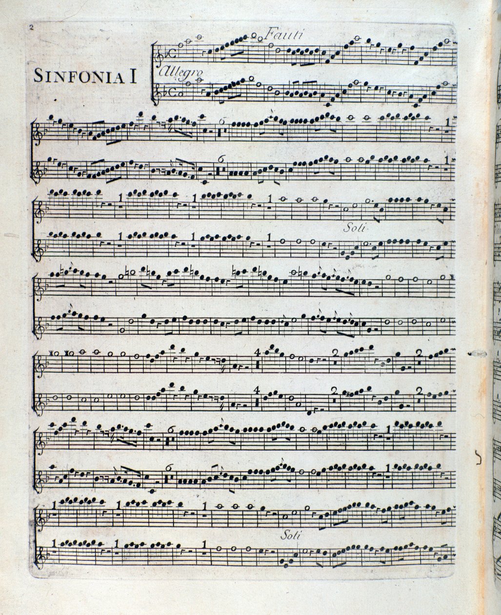 Noter för flöjt i den första symfonin av Sei sinfonie a piu strumenti op. 5 av Francois Joseph Gossec av Unknown artist