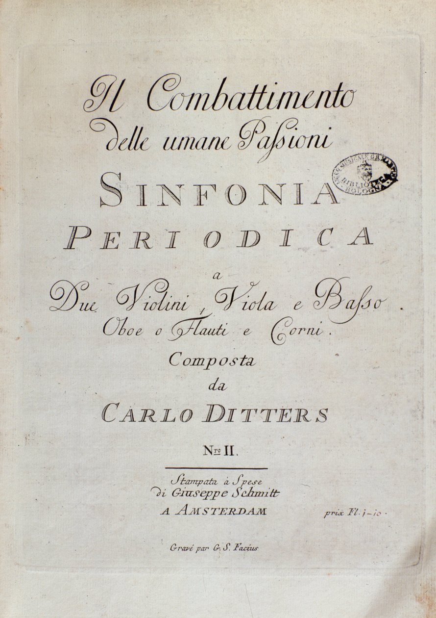 Notblad för Periodic Symphony (The Combat of Human Passions) av Karl Ditters von Dittersdorf av Unknown artist