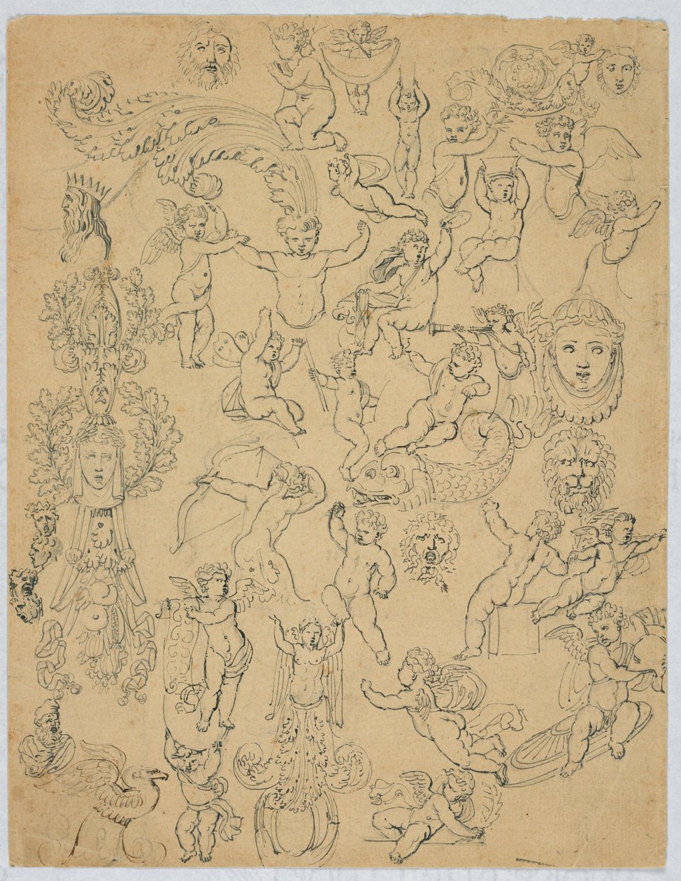Ark med putti och studier efter antiken av Unknown artist