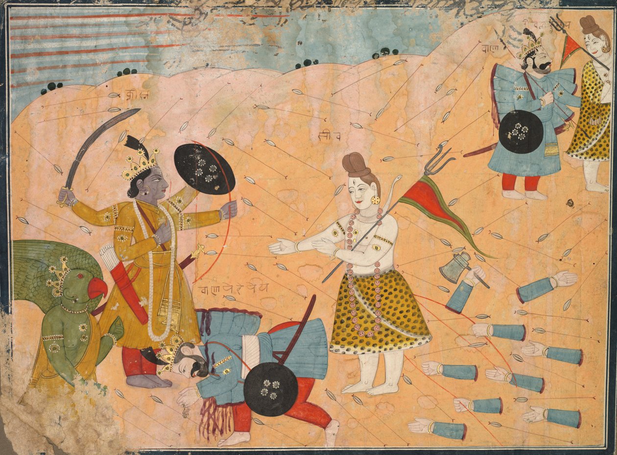Shiva Interses för Vanasura: Skina från Aniruddha Usha-sektionen aa Krishna Leela av Unknown artist
