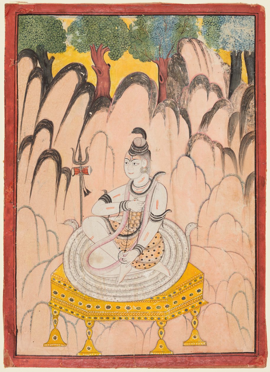 Shiva sitter på en tron i ett landskap av Unknown artist