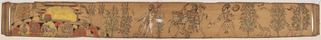Shiva och hans anhängare återvänder till Mount Kailash (verso), från en romans av Chandrabhanu och Lavanyavati av Upendra Bhanja (1670–1740) av Unknown artist