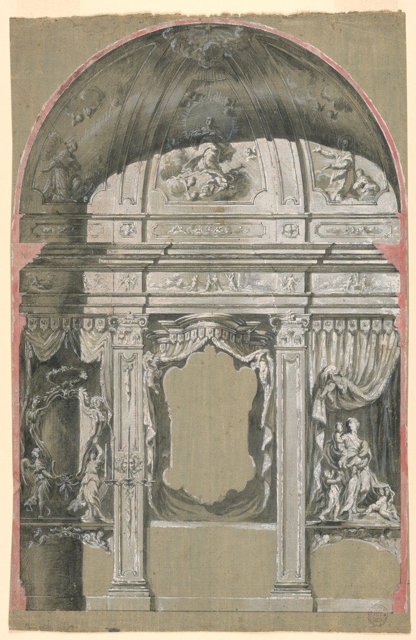 Sidokapell, med välgörenhetsfigurer, jungfrun och heliga av Unknown artist