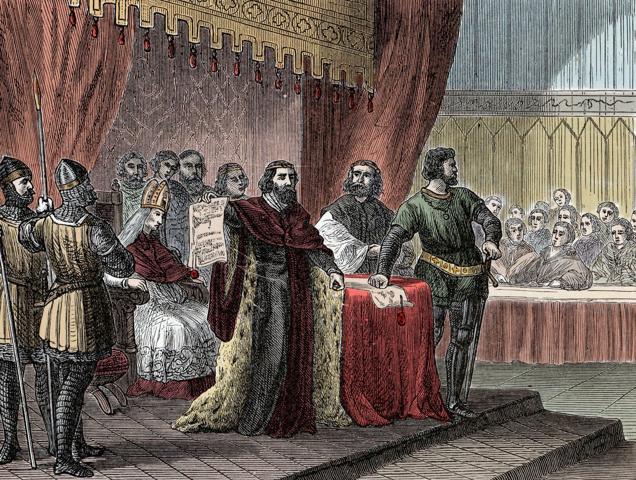 Underskrift av "" den stora stadgan"" av kung John Sans Terre (1167-1216) ("" Magna Carta") till Runnymede den 15 juni 1215" av Unknown artist