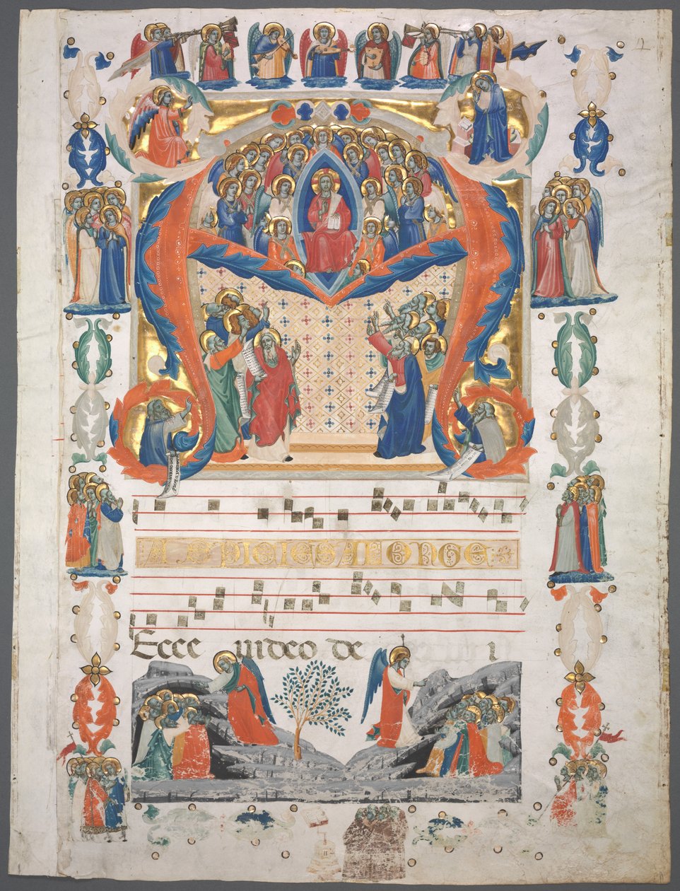 Enstaka blad utskuret från ett antifonarium: Initial A[spiciens a longe] med Kristus i majestät av Unknown artist