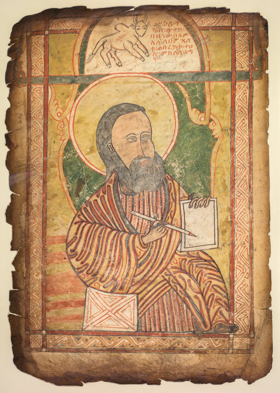 Enkelt blad från en evangeliebok med ett porträtt av St. Lukas av Unknown artist