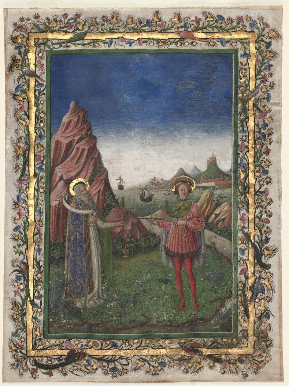 Single Leaf from a Missal: Two Male Saints av Unknown artist