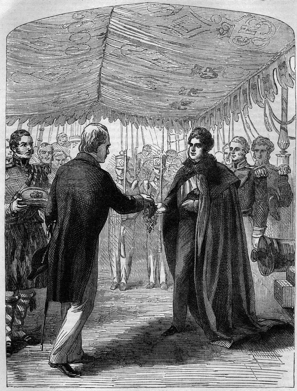 Sir Walter Scott presenterar St Andrews kors till kung George IV av Unknown artist