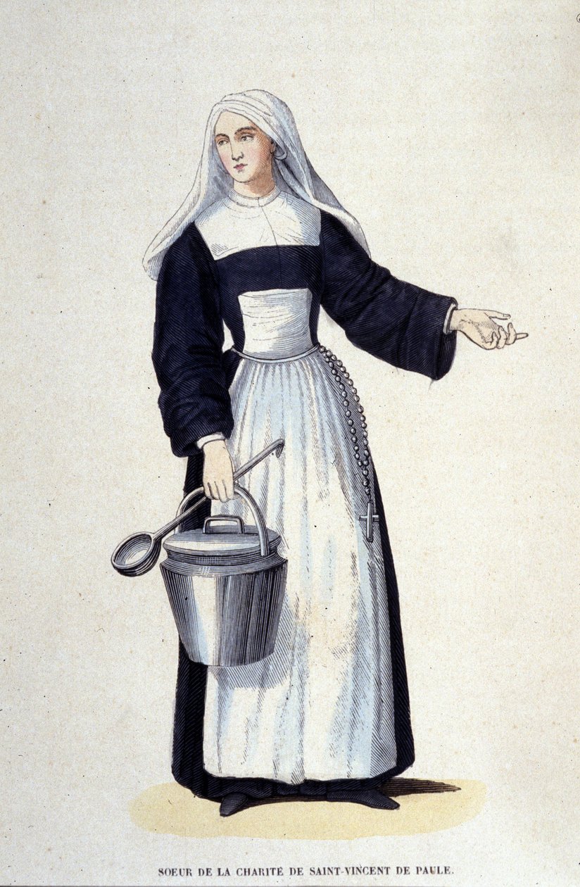 Syster till Saint Vincent de Pauls välgörenhet. Gravyr från ett album på religiösa beställningar, Paris av Unknown artist