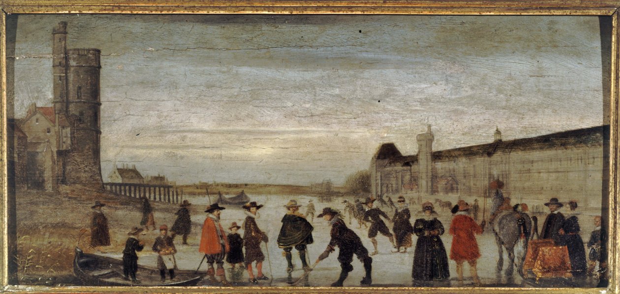 Skridskoåkare på Seine 1608, ca 1608 (olja på trä) av Unknown artist