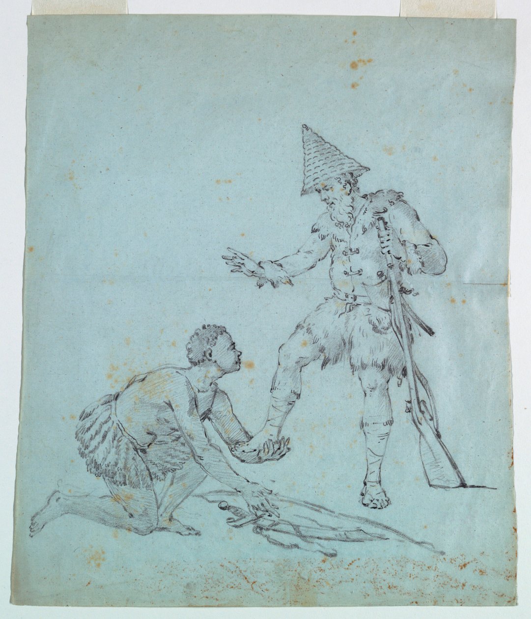 Skiss för ett bomullstryck: Robinson Crusoe av Unknown artist