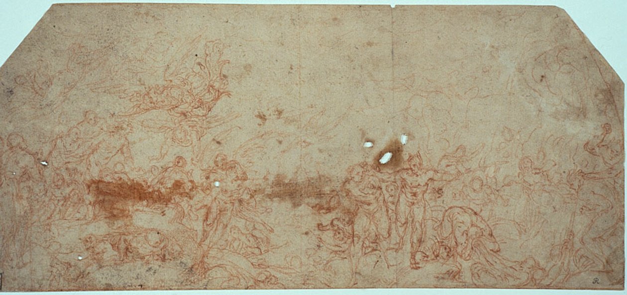 Skiss till den yttersta domen (recto); Huvudstudie (verso) av Unknown artist