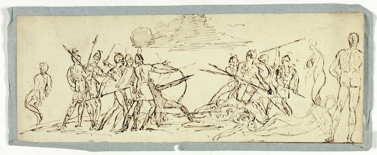 Skiss av stridsscenen (recto); Fregatt (verso) av Unknown artist