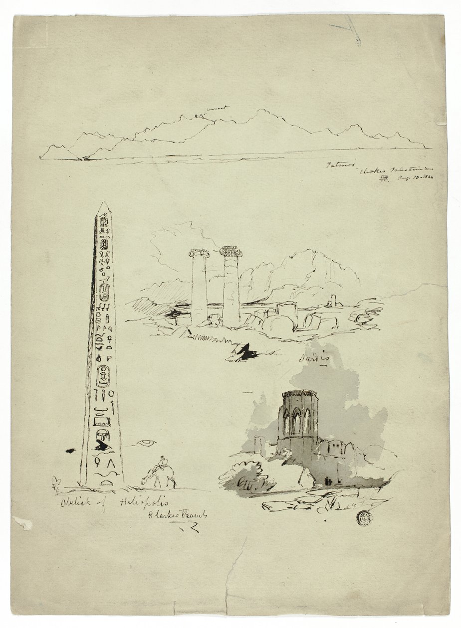 Skisser av Patmos, Sardis, Obelisken av Heliopolis av Unknown artist