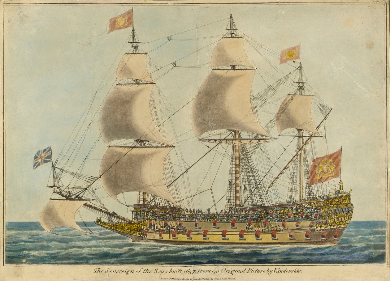"Sovereign of the Seas" (1637), efter ett original av Willem Van de Velde d.ä. av Unknown artist