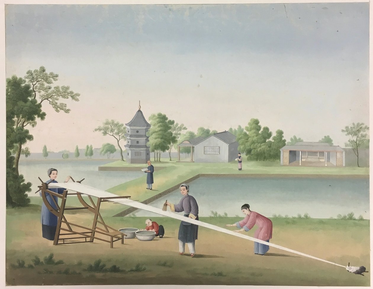 Spinning av tyg, beredning av teblad, beredning av silke av Unknown artist