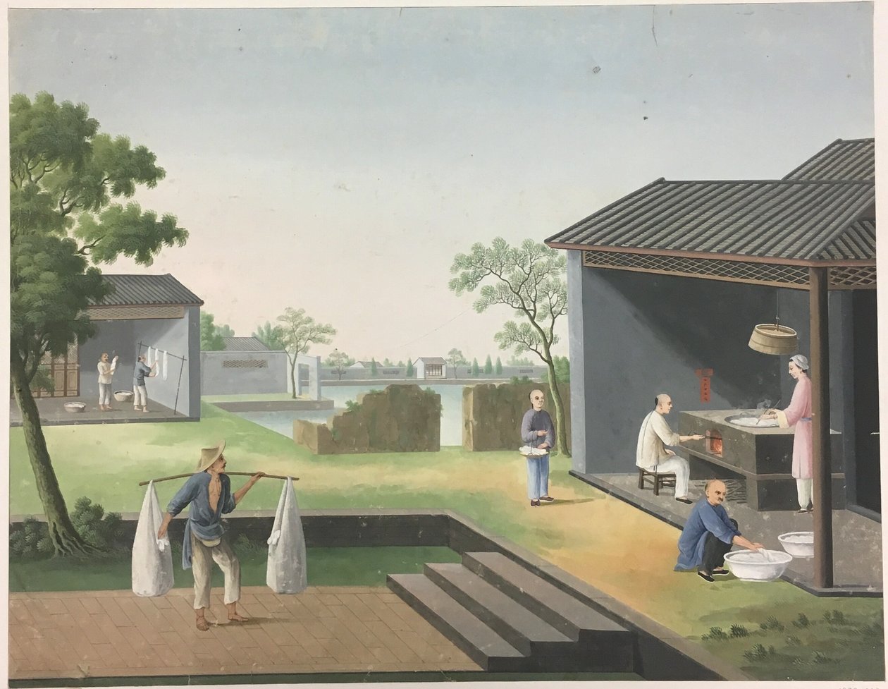 Spinning av tyg, beredning av teblad, beredning av silke av Unknown artist